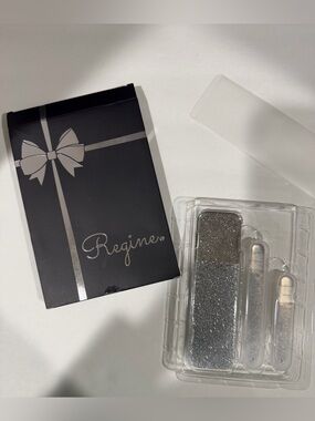 Regine 3-Piece Laser-Etched Hardened Glass Mani-Pedi File Set-Silver Shimmer NWT